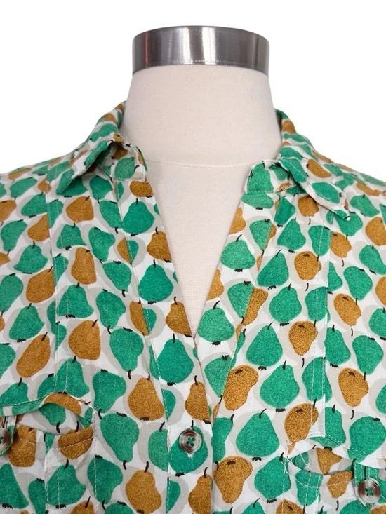 Anthropologie Conversations Pear Print Button Up Shirt Size 10 - Picture 3 of 12